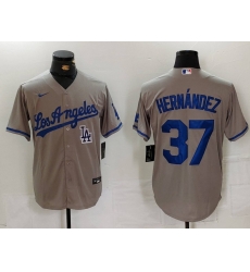 Men Los Angeles Dodgers 37 Teoscar Hernandez Grey Cool Base Stitched Baseball Jersey 7 Men Los Angeles Dodgers 37 Teoscar Hernandez Grey Cool Base Stitched Baseball Jersey 7