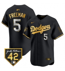 Men Los Angeles Dodgers 5 Freddie Freeman Black Gold With Jackie Robinson Patch Limited Stitched Baseball Jersey Men Los Angeles Dodgers 5 Freddie Freeman Black Gold With Jackie Robinson Patch Limited Stitched Baseball Jersey