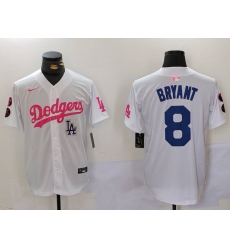 Men Los Angeles Dodgers 8 Kobe Bryant White Pink Vin 26 Kobe Patch Stitched Baseball Jersey 3 Men Los Angeles Dodgers 8 Kobe Bryant White Pink Vin 26 Kobe Patch Stitched Baseball Jersey 3