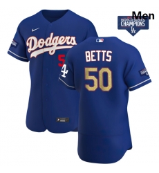 Men Los Angeles Dodgers Mookie Betts 50 Gold Program Designed Edition Blue Flex Base Stitched Jersey Men Los Angeles Dodgers Mookie Betts 50 Gold Program Designed Edition Blue Flex Base Stitched Jersey