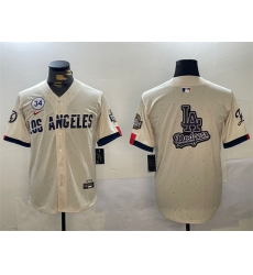 Men Los Angeles Dodgers Team Big Logo Cream 2024 World Series With No 34 Patch Limited Stitched Baseball Jersey 1 Men Los Angeles Dodgers Team Big Logo Cream 2024 World Series With No 34 Patch Limited Stitched Baseball Jersey 1