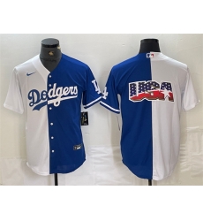 Men Los Angeles Dodgers Team Big Logo White Blue Split Cool Base Stitched Baseball Jersey 3 Men Los Angeles Dodgers Team Big Logo White Blue Split Cool Base Stitched Baseball Jersey 3