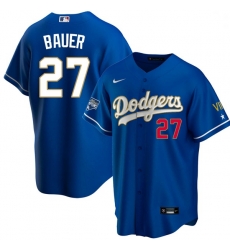 Men Los Angeles Dodgers Trevor Bauer 27 Championship Gold Trim Blue Limited All Stitched Flex Base Jersey Men Los Angeles Dodgers Trevor Bauer 27 Championship Gold Trim Blue Limited All Stitched Flex Base Jersey