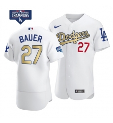 Men Los Angeles Dodgers Trevor Bauer 27 Gold Program White Flex Base Stitched Jersey Men Los Angeles Dodgers Trevor Bauer 27 Gold Program White Flex Base Stitched Jersey