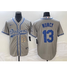 Men's Los Angeles Dodgers #13 Max Muncy Number Grey With Patch Cool Base Stitched Baseball Jersey Men's Los Angeles Dodgers #13 Max Muncy Number Grey With Patch Cool Base Stitched Baseball Jersey