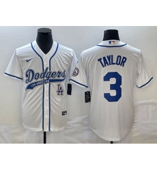 Men's Los Angeles Dodgers #3 Chris Taylor White With Patch Cool Base Stitched Baseball Jersey1 Men's Los Angeles Dodgers #3 Chris Taylor White With Patch Cool Base Stitched Baseball Jersey1