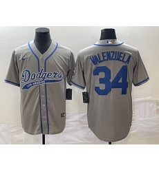 Men's Los Angeles Dodgers #34 Fernando Valenzuela Grey With Patch Cool Base Stitched Baseball Jersey1 Men's Los Angeles Dodgers #34 Fernando Valenzuela Grey With Patch Cool Base Stitched Baseball Jersey1