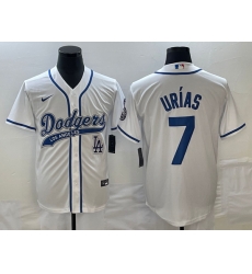 Men's Los Angeles Dodgers #7 Julio Urias White With Patch Cool Base Stitched Baseball Jersey Men's Los Angeles Dodgers #7 Julio Urias White With Patch Cool Base Stitched Baseball Jersey