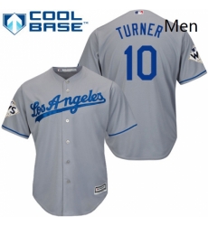 Mens Majestic Los Angeles Dodgers 10 Justin Turner Replica Grey Road 2017 World Series Bound Cool Base MLB Jersey Mens Majestic Los Angeles Dodgers 10 Justin Turner Replica Grey Road 2017 World Series Bound Cool Base MLB Jersey