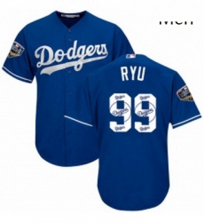 Mens Majestic Los Angeles Dodgers 99 Hyun Jin Ryu Authentic Royal Blue Team Logo Fashion Cool Base 2018 World Series MLB Jersey Mens Majestic Los Angeles Dodgers 99 Hyun Jin Ryu Authentic Royal Blue Team Logo Fashion Cool Base 2018 World Series MLB Jersey