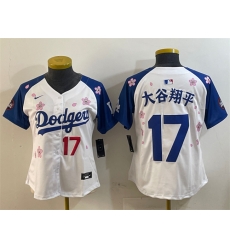 Women Los Angeles Dodgers 17 Shohei Ohtani White Royal 2025 Tokyo Series Limited Stitched Baseball Jersey Women Los Angeles Dodgers 17 Shohei Ohtani White Royal 2025 Tokyo Series Limited Stitched Baseball Jersey