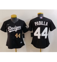 Women Los Angeles Dodgers 44 Vicente Padilla Black Stitched Jersey 2 Women Los Angeles Dodgers 44 Vicente Padilla Black Stitched Jersey 2