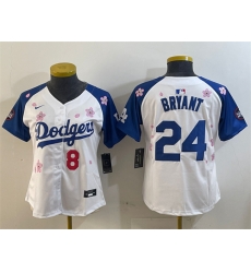 Women Los Angeles Dodgers Front 8 Back 24 Kobe Bryant White Royal 2025 Tokyo Series Limited Stitched Baseball Jersey Women Los Angeles Dodgers Front 8 Back 24 Kobe Bryant White Royal 2025 Tokyo Series Limited Stitched Baseball Jersey