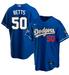 Women Los Angeles Dodgers Mookie Betts 50 Championship Gold Trim Blue Limited All Stitched Flex Base Jersey Women Los Angeles Dodgers Mookie Betts 50 Championship Gold Trim Blue Limited All Stitched Flex Base Jersey