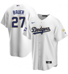Women Los Angeles Dodgers Trevor Bauer 27 Championship Gold Trim White Limited All Stitched Cool Base Jersey Women Los Angeles Dodgers Trevor Bauer 27 Championship Gold Trim White Limited All Stitched Cool Base Jersey