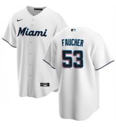 Men Miami Marlins 53 Calvin Faucher White Cool Base Stitched Baseball Jersey Men Miami Marlins 53 Calvin Faucher White Cool Base Stitched Baseball Jersey