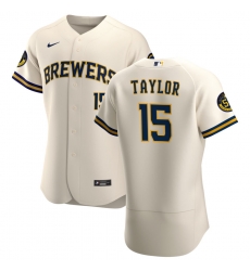 Men Milwaukee Brewers 15 Tyrone Taylor Men Nike Cream Home 2020 Flex Base Player MLB Jersey