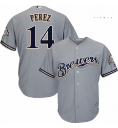 Mens Majestic Milwaukee Brewers 14 Hernan Perez Replica Grey Road Cool Base MLB Jersey Mens Majestic Milwaukee Brewers 14 Hernan Perez Replica Grey Road Cool Base MLB Jersey