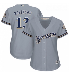 Womens Majestic Milwaukee Brewers 13 Glenn Robinson Replica Grey Road Cool Base MLB Jersey Womens Majestic Milwaukee Brewers 13 Glenn Robinson Replica Grey Road Cool Base MLB Jersey
