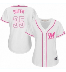 Womens Majestic Milwaukee Brewers 35 Brent Suter Replica White Fashion Cool Base MLB Jersey Womens Majestic Milwaukee Brewers 35 Brent Suter Replica White Fashion Cool Base MLB Jersey