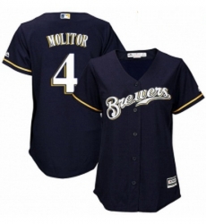 Womens Majestic Milwaukee Brewers 4 Paul Molitor Authentic Navy Blue Alternate Cool Base MLB Jersey Womens Majestic Milwaukee Brewers 4 Paul Molitor Authentic Navy Blue Alternate Cool Base MLB Jersey