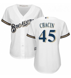 Womens Majestic Milwaukee Brewers 45 Jhoulys Chacin Replica White Home Cool Base MLB Jersey Womens Majestic Milwaukee Brewers 45 Jhoulys Chacin Replica White Home Cool Base MLB Jersey