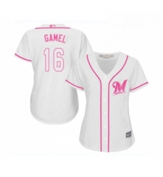 Womens Milwaukee Brewers 16 Ben Gamel Replica White Fashion Cool Base Baseball Jersey Womens Milwaukee Brewers 16 Ben Gamel Replica White Fashion Cool Base Baseball Jersey