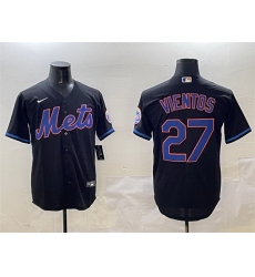 Men New York Mets 27 Mark Vientos Black Cool Base Stitched Baseball Jersey Men New York Mets 27 Mark Vientos Black Cool Base Stitched Baseball Jersey