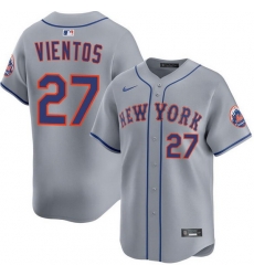 Men New York Mets 27 Mark Vientos Grey Road Limited Stitched Baseball Jersey Men New York Mets 27 Mark Vientos Grey Road Limited Stitched Baseball Jersey