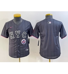 Youth New York Mets Team Big Logo Graphite 2024 City Connect Limited Stitched Baseball Jersey Youth New York Mets Team Big Logo Graphite 2024 City Connect Limited Stitched Baseball Jersey