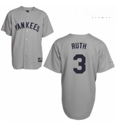 Mens Mitchell and Ness New York Yankees 3 Babe Ruth Authentic Grey Throwback MLB Jersey Mens Mitchell and Ness New York Yankees 3 Babe Ruth Authentic Grey Throwback MLB Jersey