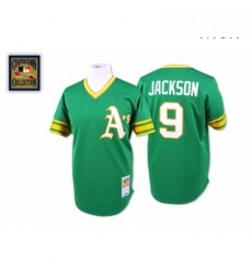 Mens Mitchell and Ness Oakland Athletics 9 Reggie Jackson Authentic Green Throwback MLB Jersey