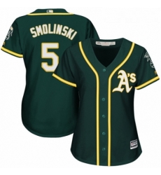 Womens Majestic Oakland Athletics 5 Jake Smolinski Authentic Green Alternate 1 Cool Base MLB Jersey Womens Majestic Oakland Athletics 5 Jake Smolinski Authentic Green Alternate 1 Cool Base MLB Jersey