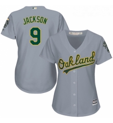 Womens Majestic Oakland Athletics 9 Reggie Jackson Replica Grey Road Cool Base MLB Jersey Womens Majestic Oakland Athletics 9 Reggie Jackson Replica Grey Road Cool Base MLB Jersey