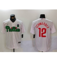 Men Philadelphia Phillies 12 Kyle Schwarber White Green Cool Base Stitched Jersey