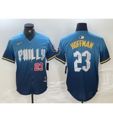 Men Philadelphia Phillies 23 Jeff Hoffman Blue 2024 City Connect Limited Stitched Jersey 4 Men Philadelphia Phillies 23 Jeff Hoffman Blue 2024 City Connect Limited Stitched Jersey 4