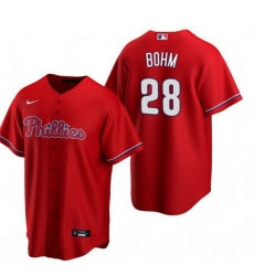Men Philadelphia Phillies 28 Alec Bohm Red Alternate stitch Jersey Men Philadelphia Phillies 28 Alec Bohm Red Alternate stitch Jersey