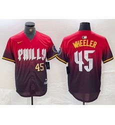Men Philadelphia Phillies 45 Zack Wheeler Red 2024 City Connect Limited Stitched Jersey 3 Men Philadelphia Phillies 45 Zack Wheeler Red 2024 City Connect Limited Stitched Jersey 3