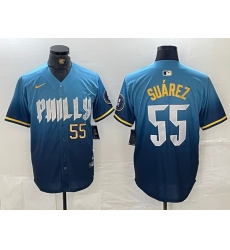 Men Philadelphia Phillies 55 Ranger Suarez Blue 2024 City Connect Limited Stitched Jersey 7 Men Philadelphia Phillies 55 Ranger Suarez Blue 2024 City Connect Limited Stitched Jersey 7