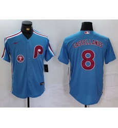 Men Philadelphia Phillies 8 Nick Castellanos Blue Cool Base Stitched Jersey 1 Men Philadelphia Phillies 8 Nick Castellanos Blue Cool Base Stitched Jersey 1