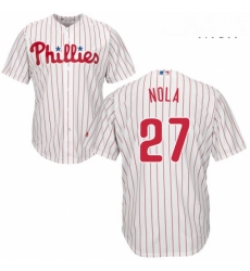 Mens Majestic Philadelphia Phillies 27 Aaron Nola Replica WhiteRed Strip Home Cool Base MLB Jersey Mens Majestic Philadelphia Phillies 27 Aaron Nola Replica WhiteRed Strip Home Cool Base MLB Jersey
