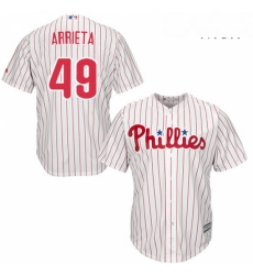 Mens Majestic Philadelphia Phillies 49 Jake Arrieta Replica WhiteRed Strip Home Cool Base MLB Jersey Mens Majestic Philadelphia Phillies 49 Jake Arrieta Replica WhiteRed Strip Home Cool Base MLB Jersey