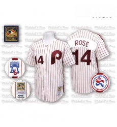 Mens Mitchell and Ness Philadelphia Phillies 14 Pete Rose Authentic WhiteRed Strip Throwback MLB Jersey Mens Mitchell and Ness Philadelphia Phillies 14 Pete Rose Authentic WhiteRed Strip Throwback MLB Jersey