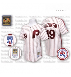 Mens Mitchell and Ness Philadelphia Phillies 19 Greg Luzinski Replica WhiteRed Strip Throwback MLB Jersey Mens Mitchell and Ness Philadelphia Phillies 19 Greg Luzinski Replica WhiteRed Strip Throwback MLB Jersey