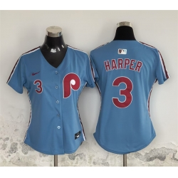 Women Philadelphia Phillies 3 Bryce Harper Light Blue Stitched Baseball Jersey