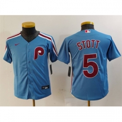 Women Philadelphia Phillies 5 Bryson Stott Blue Cool Base Stitched Baseball Jersey