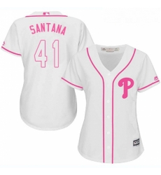 Womens Majestic Philadelphia Phillies 41 Carlos Santana Replica White Fashion Cool Base MLB Jersey Womens Majestic Philadelphia Phillies 41 Carlos Santana Replica White Fashion Cool Base MLB Jersey