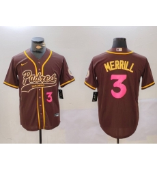 Men San Diego Padres 3 Jackson Merrill Brown Cool Base Stitched Baseball Jersey 2 Men San Diego Padres 3 Jackson Merrill Brown Cool Base Stitched Baseball Jersey 2