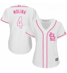 Womens Majestic St Louis Cardinals 4 Yadier Molina Replica White Fashion MLB Jersey Womens Majestic St Louis Cardinals 4 Yadier Molina Replica White Fashion MLB Jersey