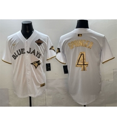 Men Toronto Blue Jays 4 George Springer White Gold 2025 American League Champions Limited Stitched Baseball Jersey